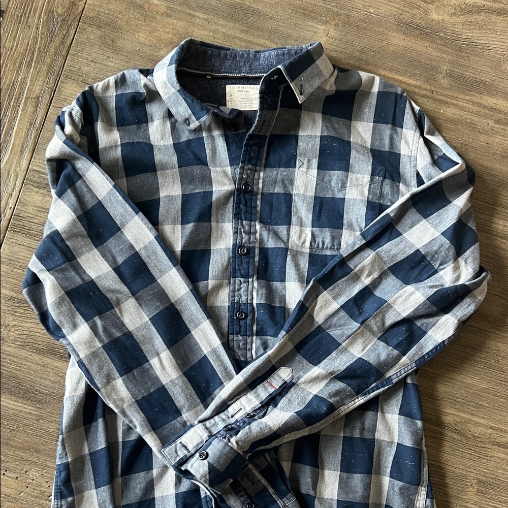 7 Diamonds Navy and White Check Button-Down Shirt
